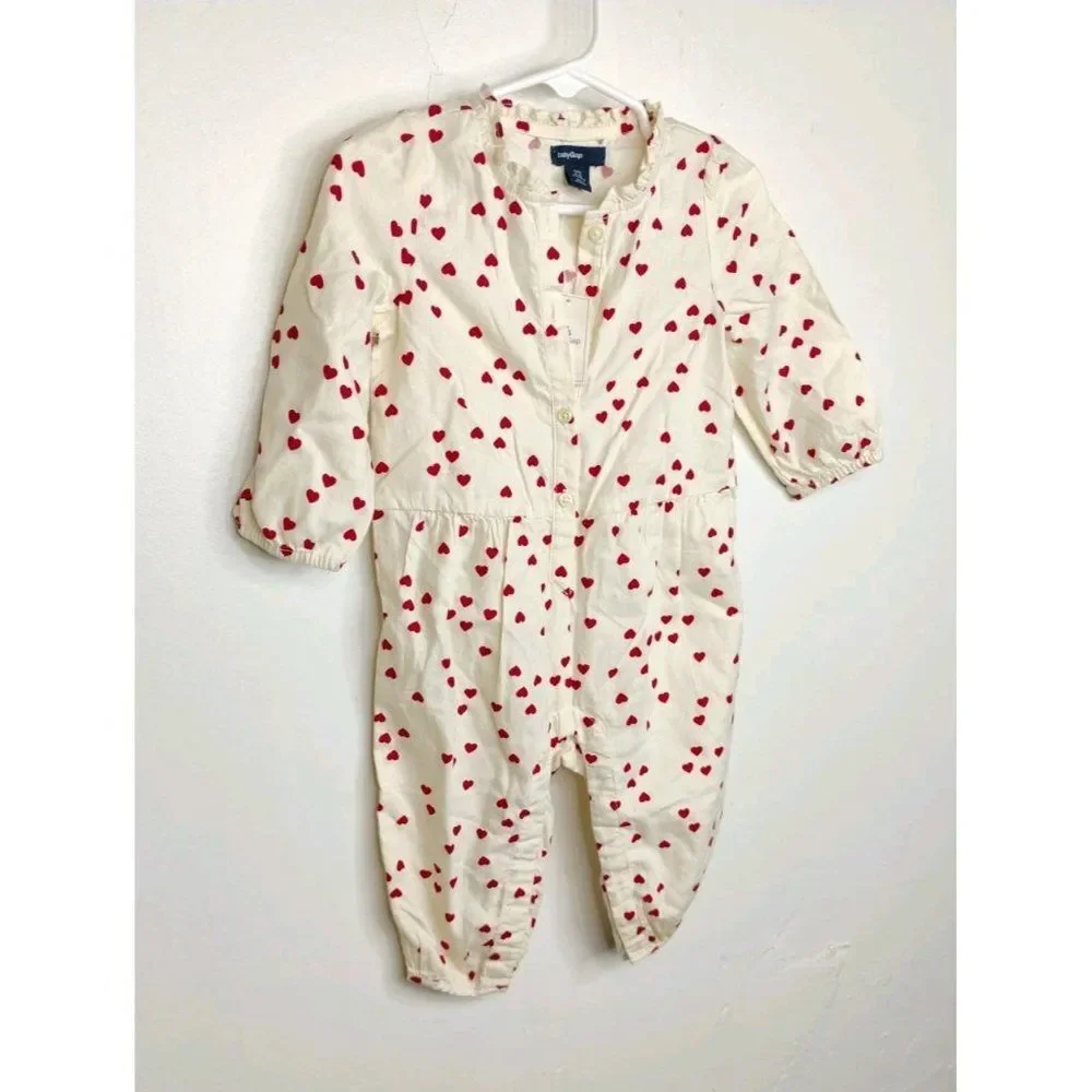 babyGap 6-12 Months Hearts Love Long Sleeve Onesie Ivory and Red